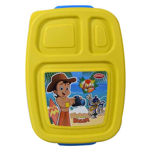 Chhota Bheem 3 Compartment Lunch Box Yellow-Blue